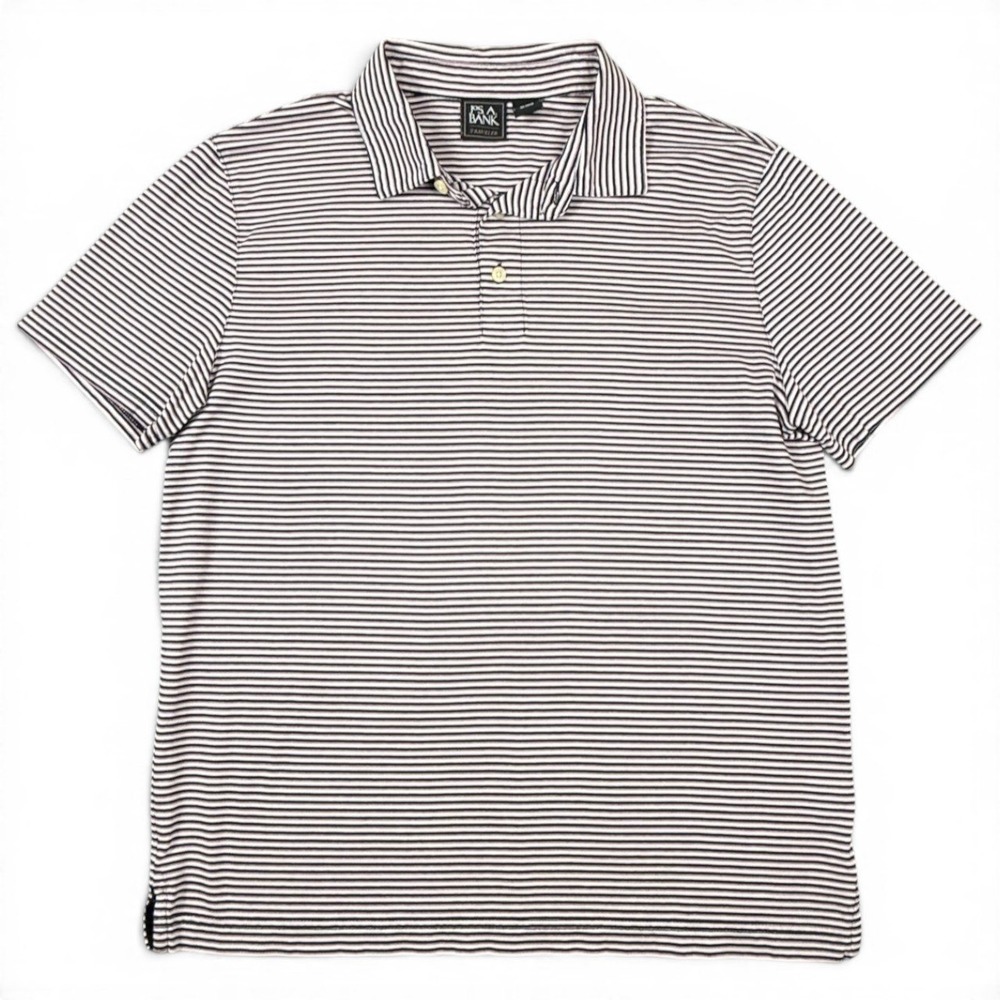 JOS A Bank Traveler Polo Shirt Mens M Navy White Pink Preppy Microstripe Cotton